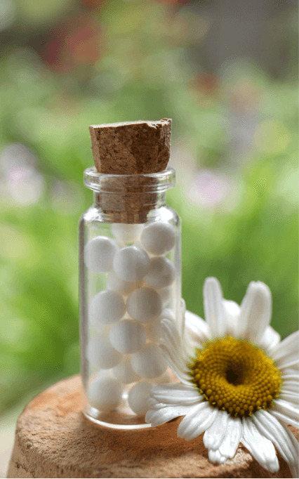 Natural remedy bottle with daisy